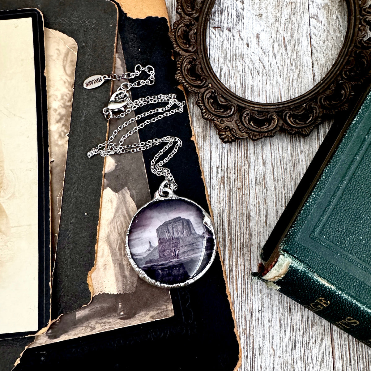 Fine silver cowboy on horse desert necklace by FOXLARK, featuring a unique Road To Nowhere design with intricate details.