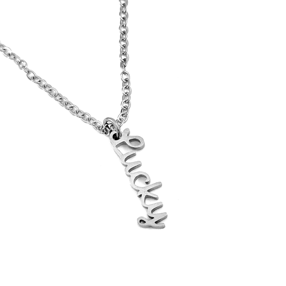 FOXLARK Lucky Charm pendant necklace featuring a dainty "Pocket the Good Stuff" charm, ideal as a charm or pendant accessory.