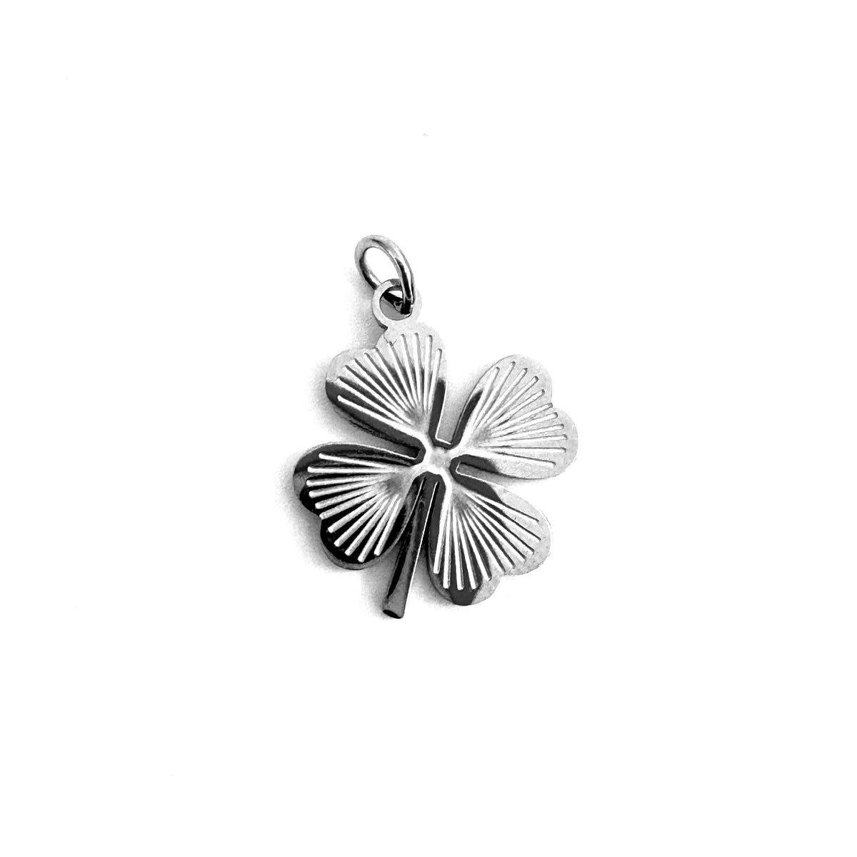 FOXLARK Four Leaf Clover charm pendant necklace, a lucky charm jewelry piece featuring a detailed four-leaf clover design.