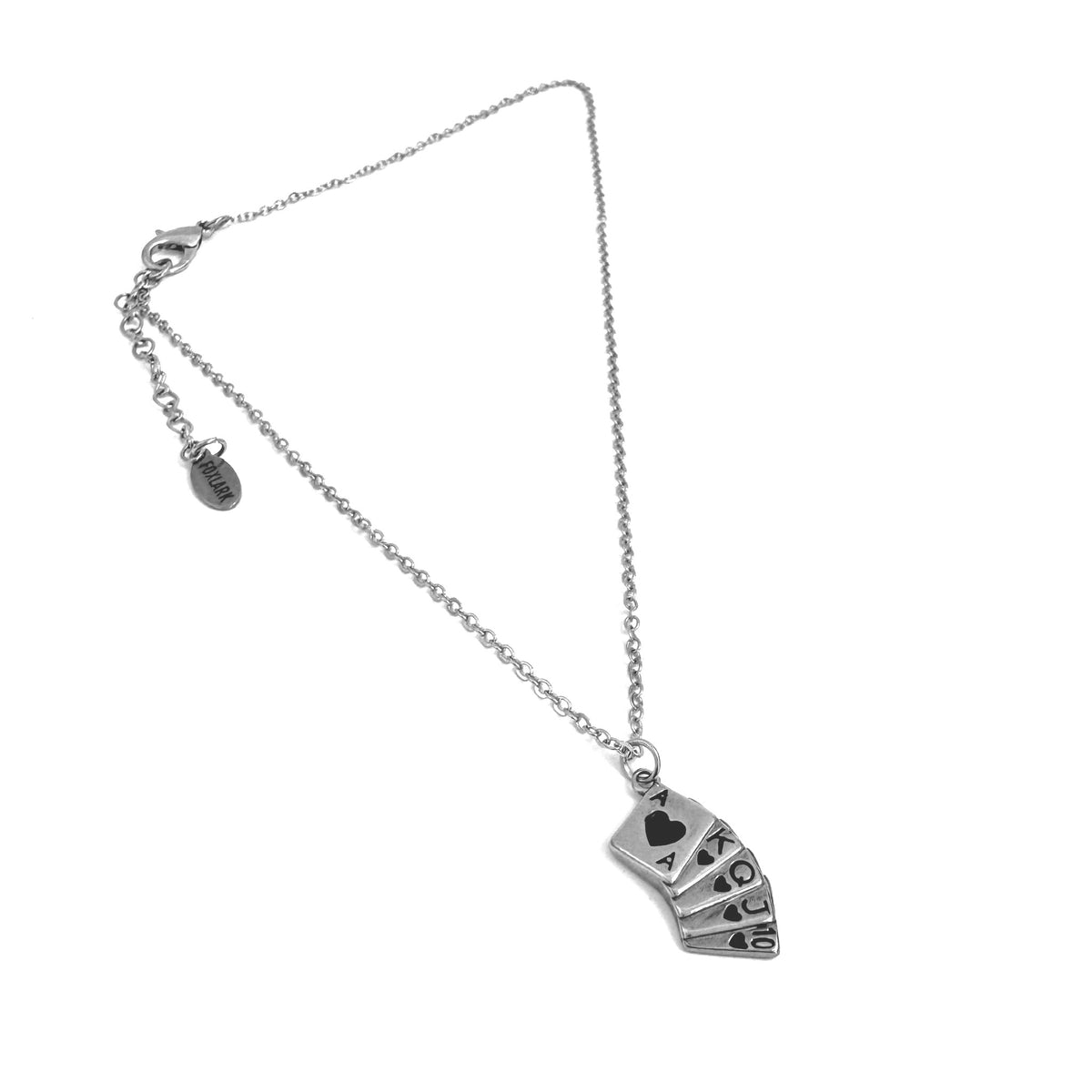 FOXLARK Dealer's Choice playing cards charm necklace, quirky pendant featuring colorful playing card designs for charm jewelry.