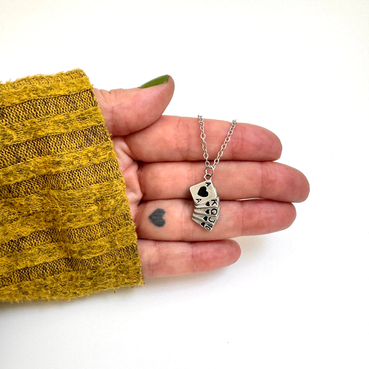 FOXLARK Dealer's Choice playing cards charm necklace with quirky charm pendant, perfect for card game enthusiasts.