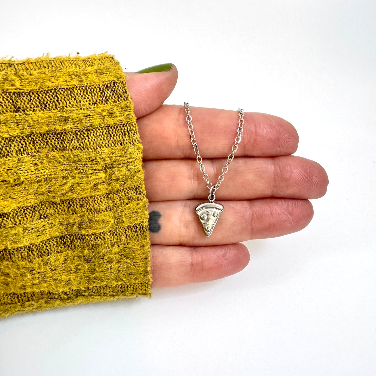 FOXLARK pizza slice charm pendant necklace featuring a quirky, detailed pizza slice design, perfect for fun jewelry accessories.