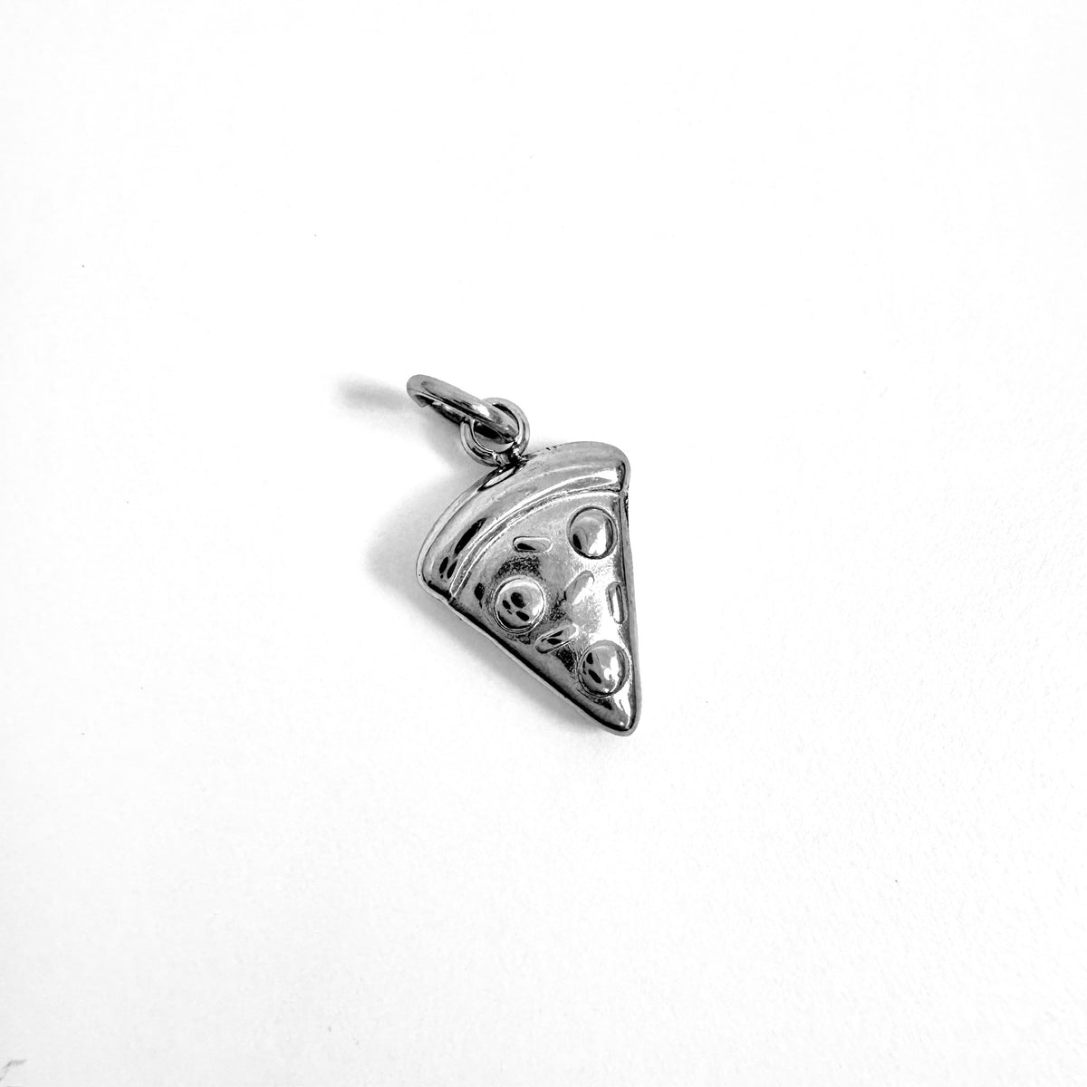 FOXLARK pizza slice charm pendant necklace featuring a detailed, quirky pizza design on a silver-tone charm.