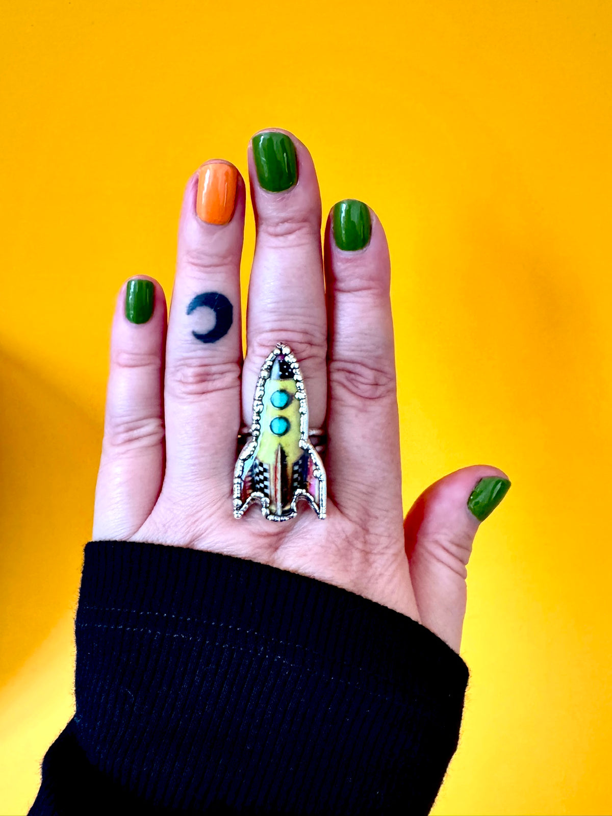 rocket statement ring, fine silver, weird jewelry