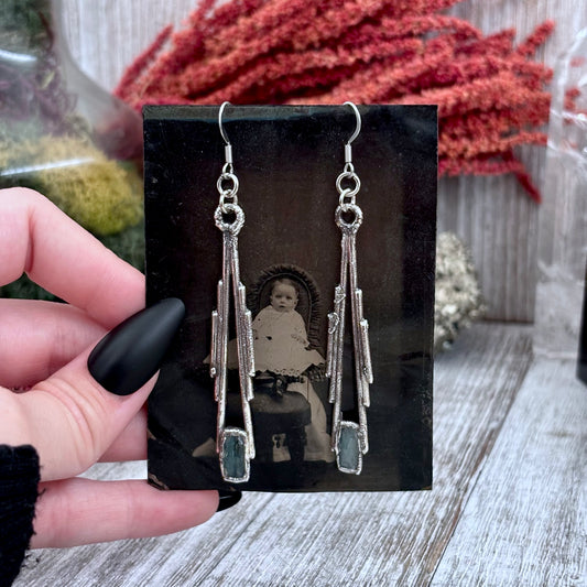 Blue Kyanite Fine Silver Crystal Drop Earrings / Long Dangle Witchy Earrings