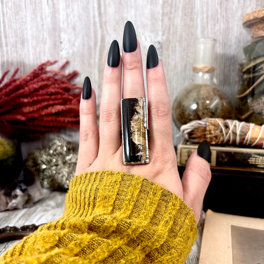 Fossilized Palm Root Crystal Ring Fine Silver Size 9 / Foxlark Collection - One of a Kind
