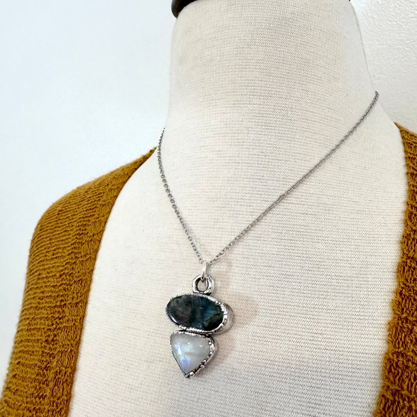 Multi Stone Labradorite Rainbow Moonstone Necklace Silver / Foxlark Collection