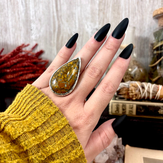 Petrified Wood Crystal Ring Fine Silver Size 6.5 / Foxlark Collection - One of a Kind