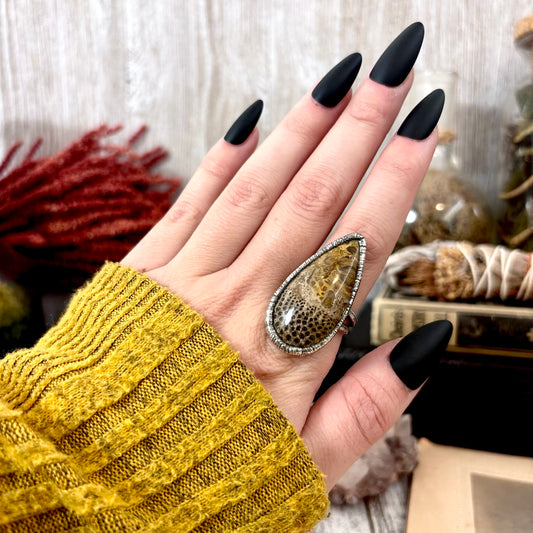Petrified Wood Crystal Ring Fine Silver Size 8 / Foxlark Collection - One of a Kind