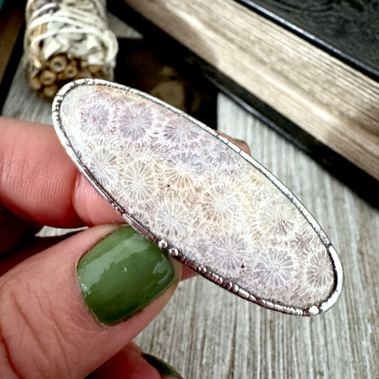 Fossilized Coral Crystal Ring Fine Silver Size 8.5 / Foxlark Collection - One of a Kind