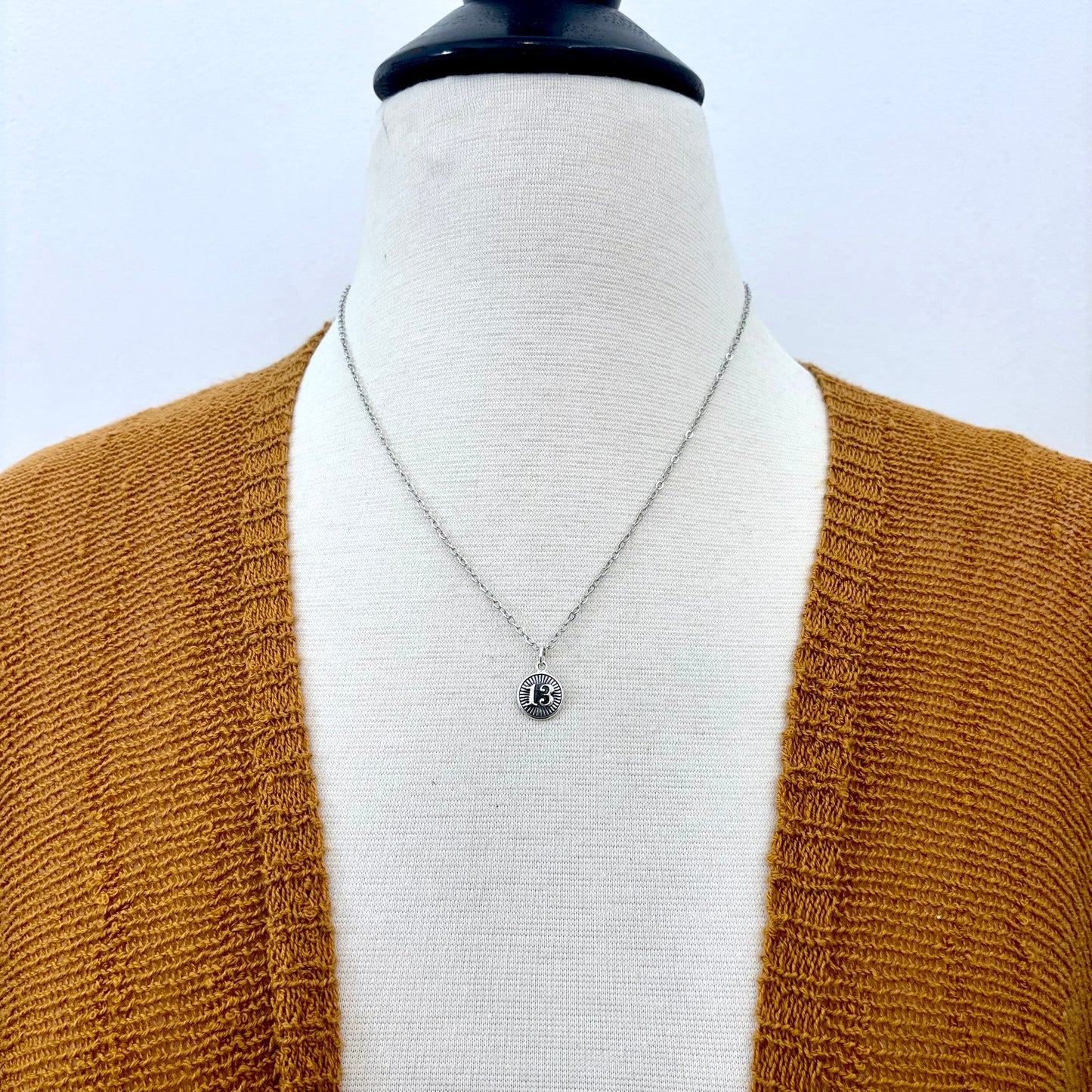 Tiny Talisman Collection - Sterling Silver Thirteen Necklace Pendant 0.5in /