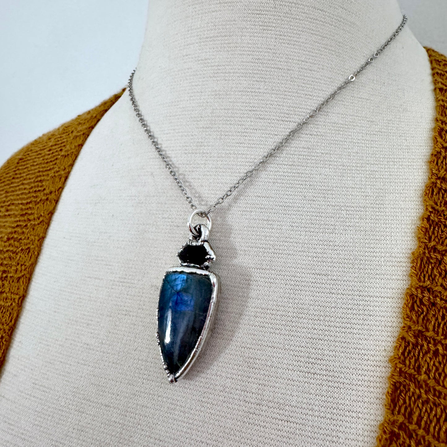Multi Stone Labradorite Garnet Crystal Necklace Fine Silver / Foxlark Collection