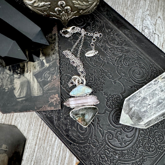 Multi Stone Rainbow Moonstone Vera Cruz Amethyst Labradorite Crystal Necklace Fine Silver / Foxlark Collection