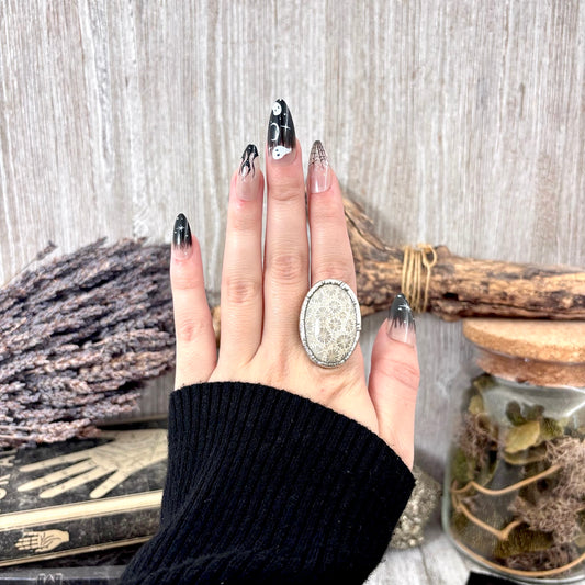 Fossilized Coral Crystal Ring Fine Silver Size 6.5 / Foxlark Collection - One of a Kind
