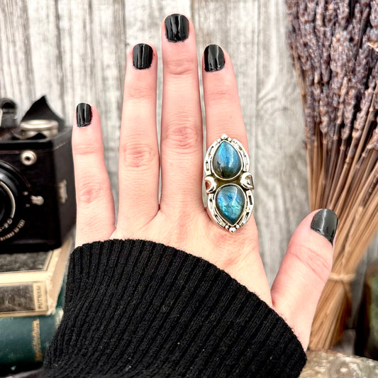 Mystic Moons Labradorite Crystal Ring Sterling Silver Designed FOXLARK Collection Adjustable Ring Size Range 6-9 / Crystal Witchy Jewelry