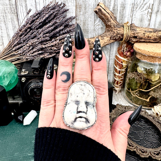 Ceramic Baby Doll Head Ring Fine Silver Size 9 / Foxlark Collection - One of a Kind