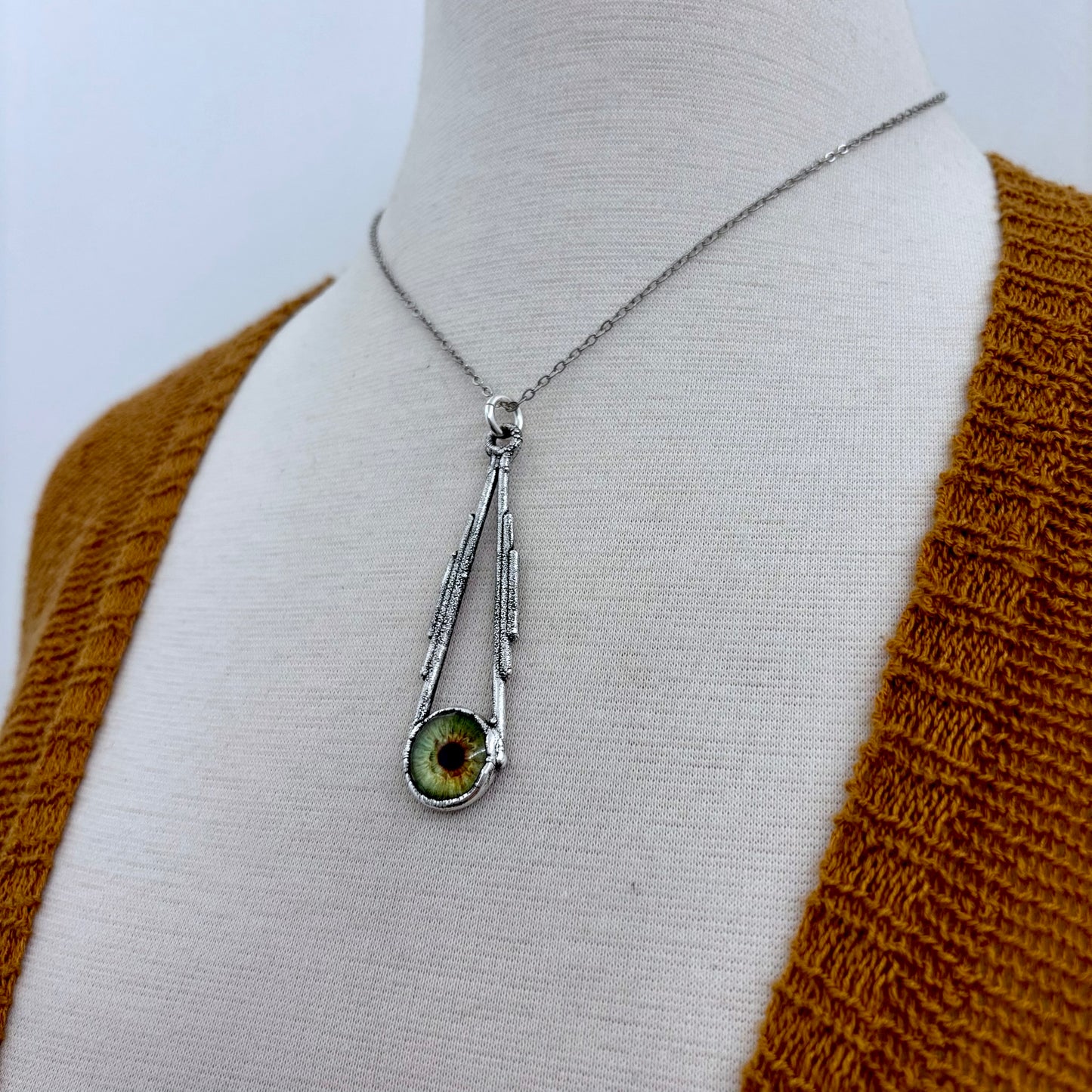 Green Eyeball Necklace Fine Silver / Foxlark Collection - One of a Kind