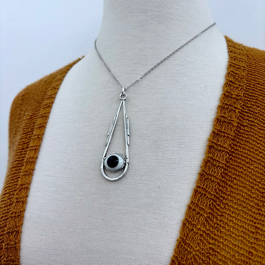 Grey Iris Glass Eyeball Necklace Fine Silver / Foxlark Collection - One of a Kind
