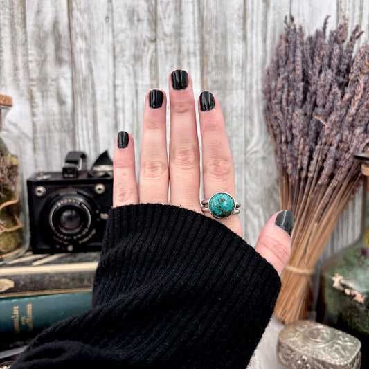 Blue Turquoise Stone Ring Fine Silver Size 8.5 / Foxlark Collection - One of a Kind