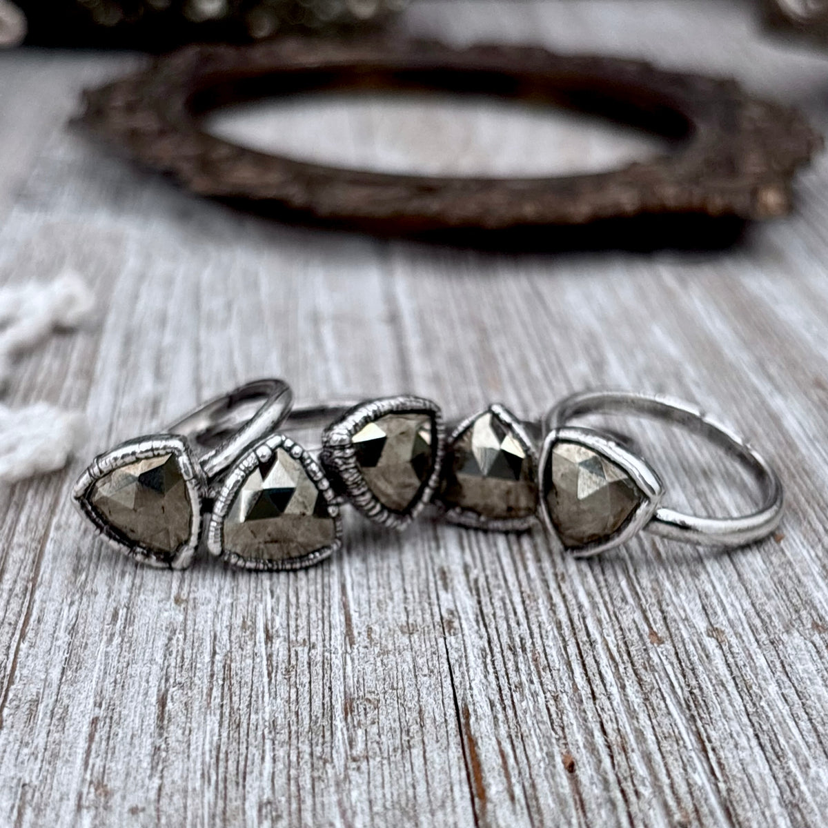 Fine silver pyrite ring with a faceted stone, available in sizes 5-11, from the FOXLARK collection.