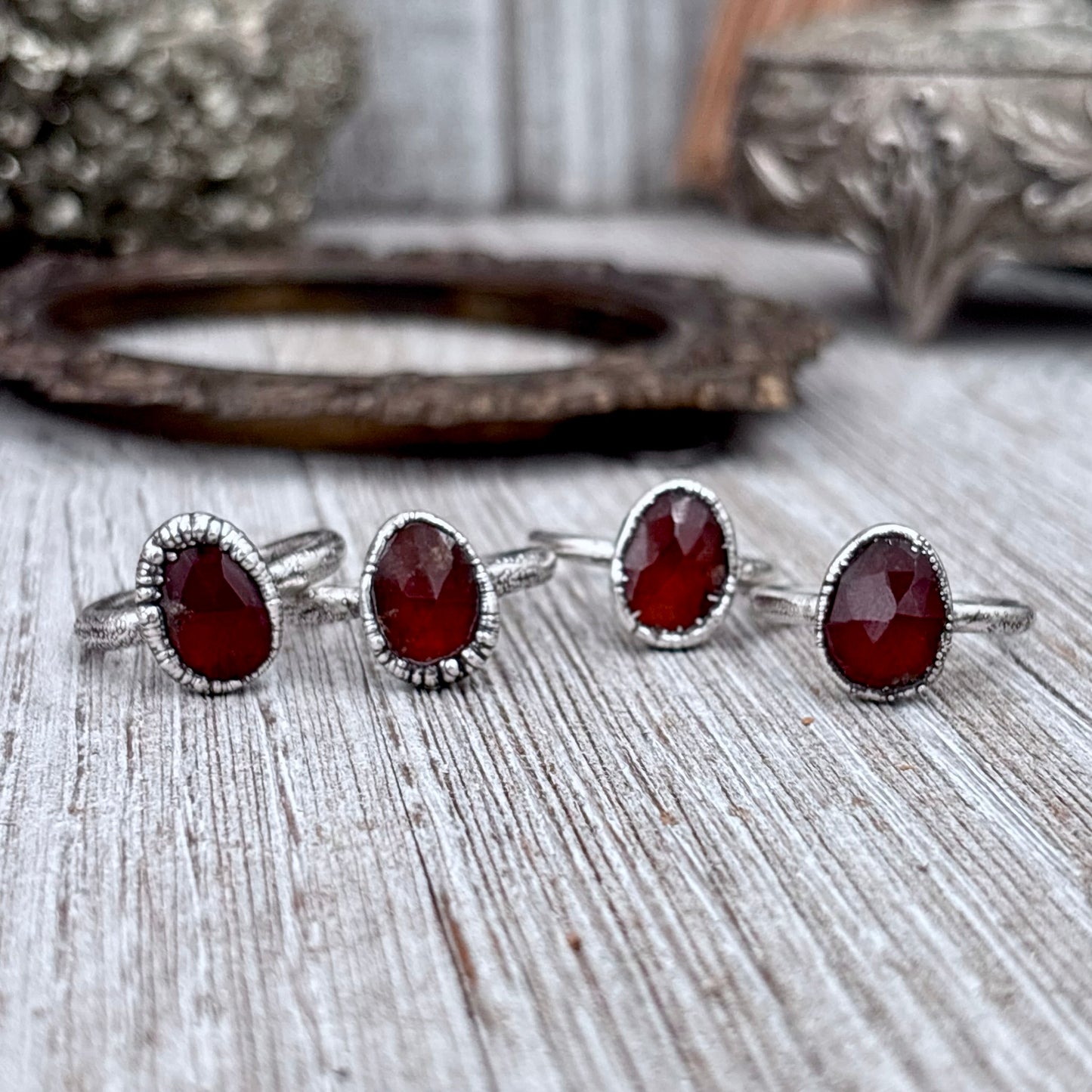 Garnet Ring Fine Silver Small faceted Stone Ring Size 5 6 7 8 9 10 11 / Foxlark Collection