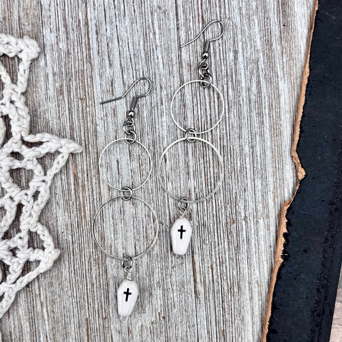 Stainless Steel Coffin Hoop Earrings / Long Dangle Earrings