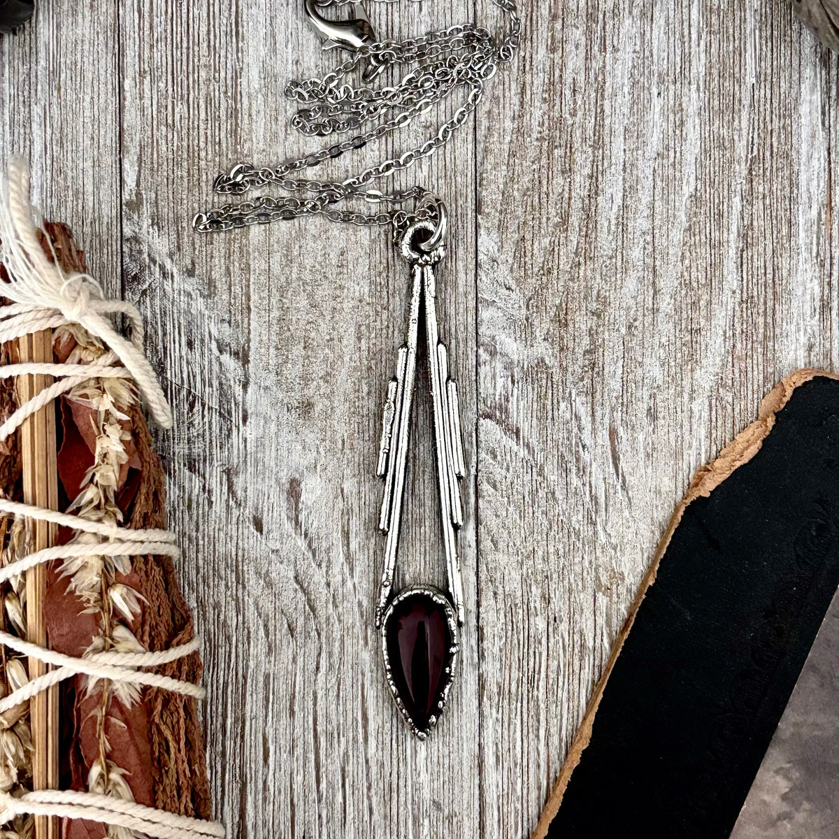 Red Carnelian crystal necklace by FOXLARK featuring a fine silver chain, one-of-a-kind jewelry piece from the FOXLARK collection.