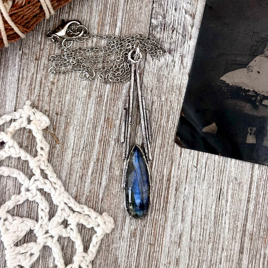 Blue Labradorite Crystal Necklace in Fine Silver / Foxlark Collection - One of a Kind