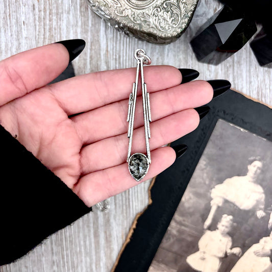 Graphite Included Quartz Crystal Necklace in Fine Silver / Foxlark Collection - One of a Kind