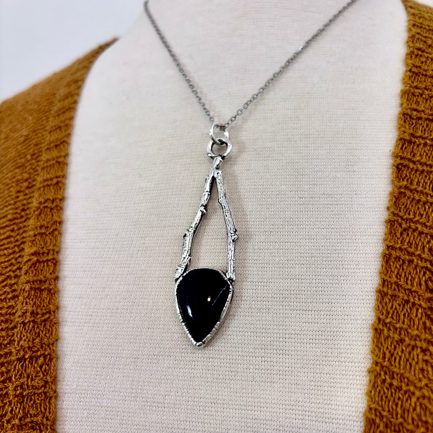 Black Onyx Crystal Necklace in Silver /Sticks & Stones Collection