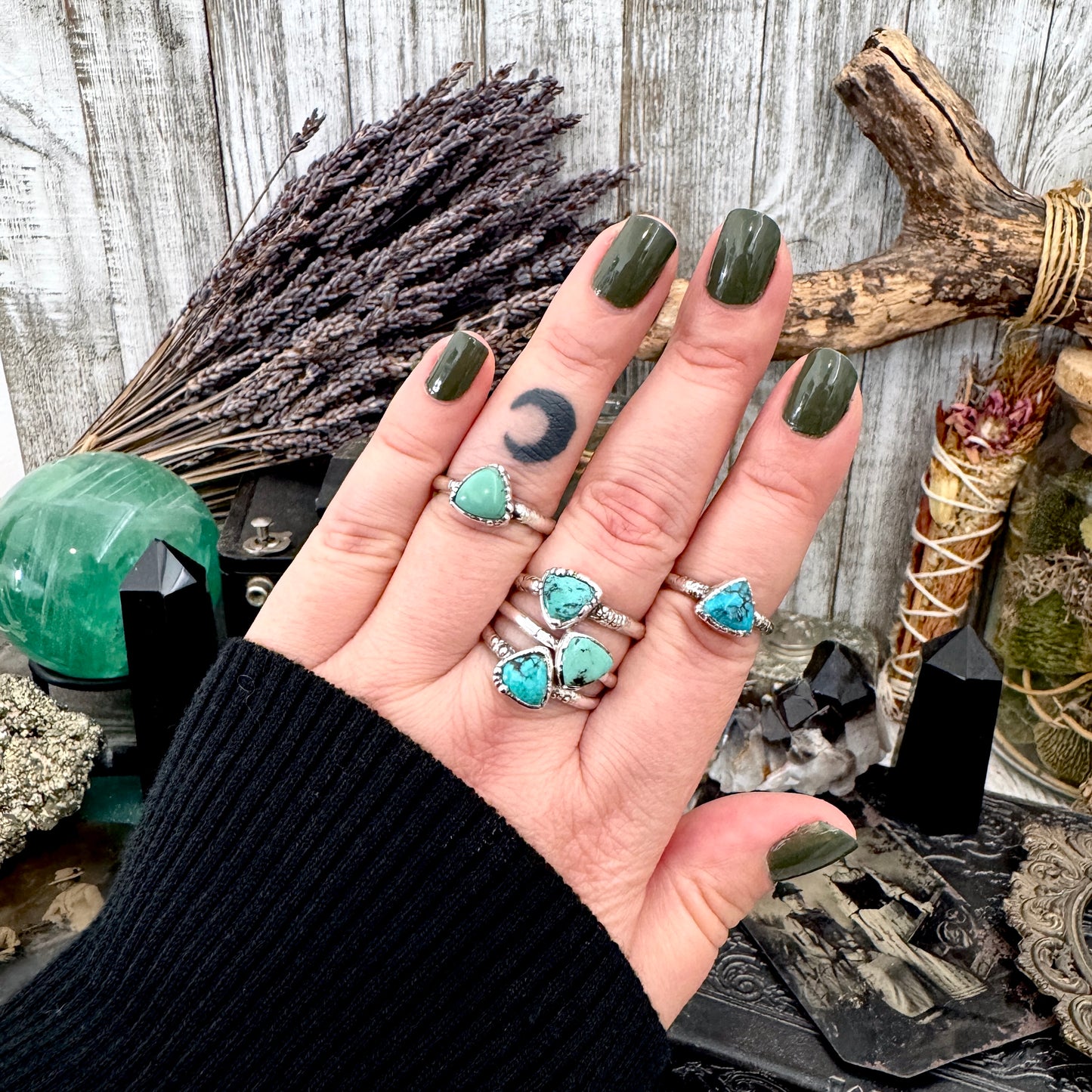 Handmade Tibetan Turquoise Ring in Fine Silver / Size 6.5 8 9 10 10.5 / Foxlark Collection
