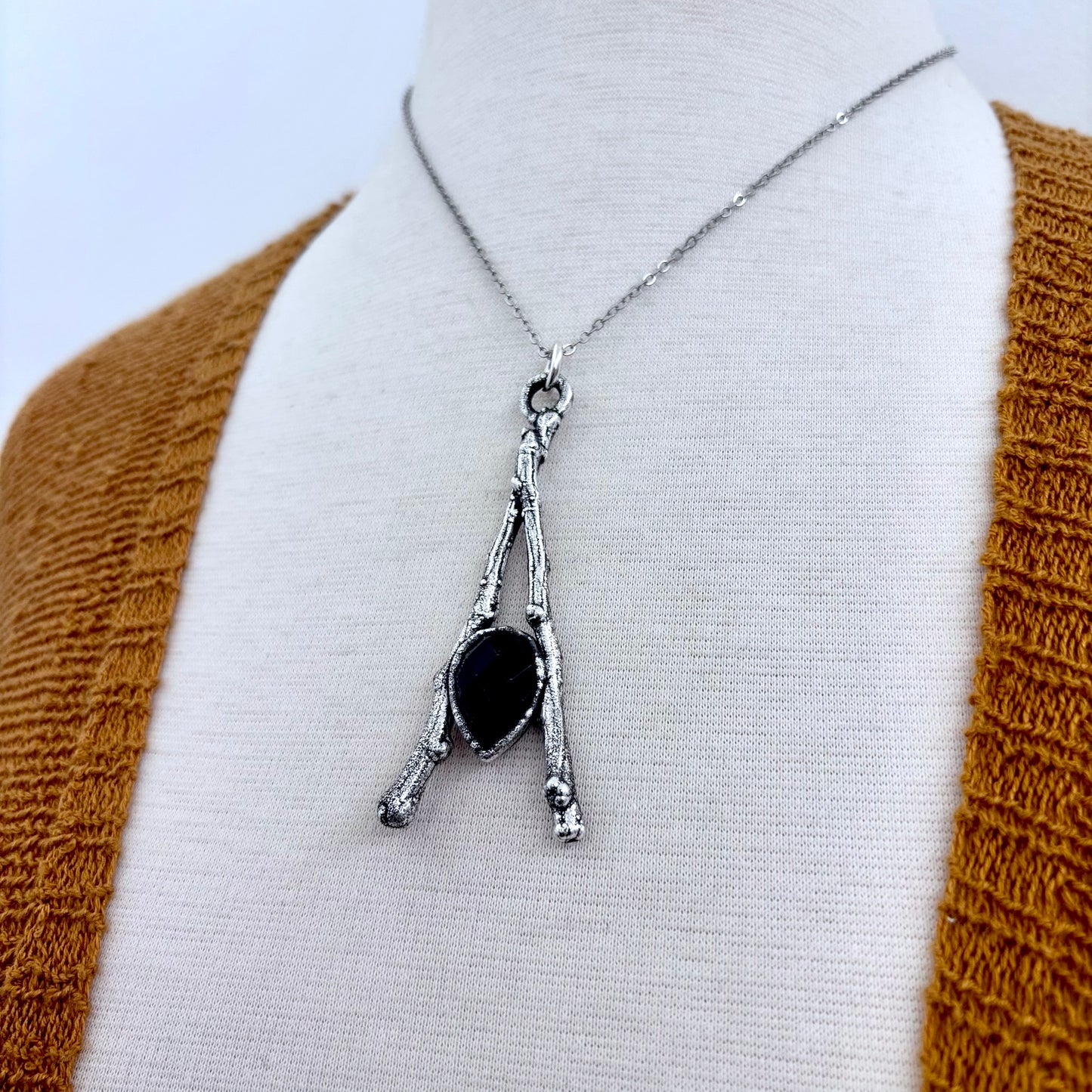 Black Onyx Crystal Necklace in Silver / Sticks & Stones Collection