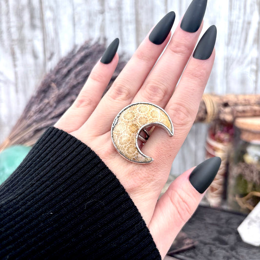 Fossilized Coral Crystal Ring Fine Silver Size 8 / Foxlark Collection - One of a Kind
