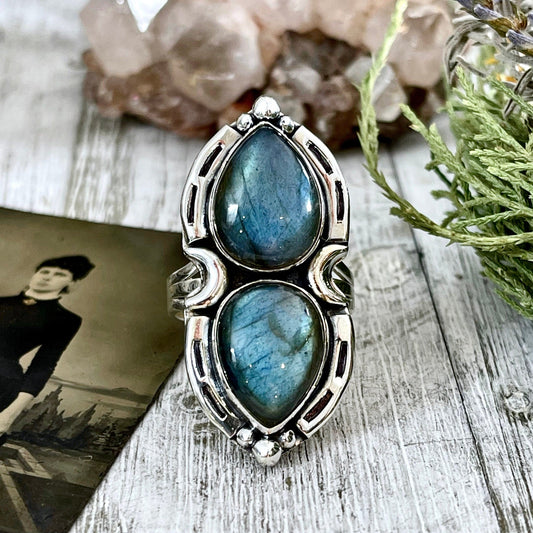 Mystic Moons Labradorite Crystal Ring Sterling Silver Designed FOXLARK Collection Size 6 7 8 9 10