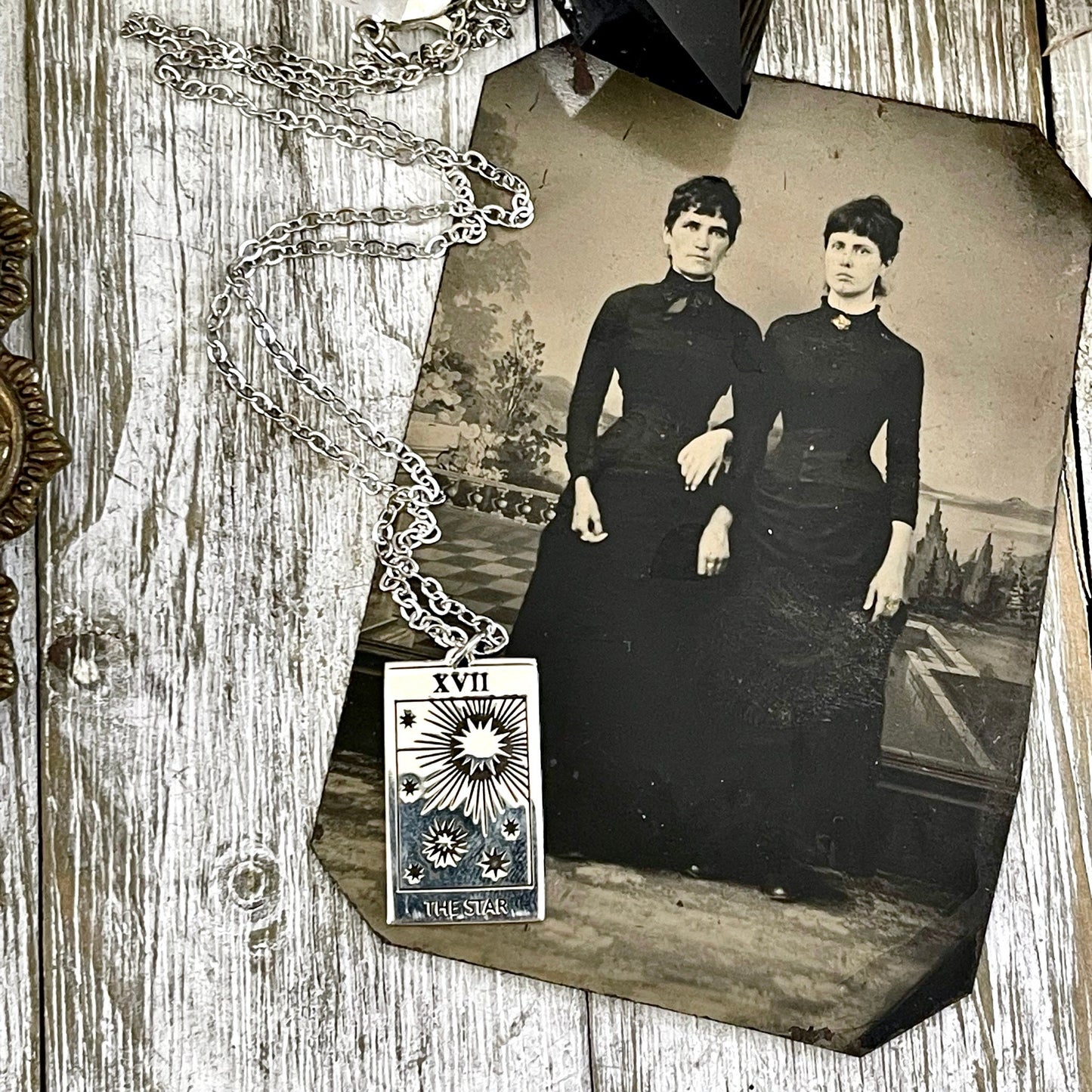 Tiny Talisman Collection - Sterling Silver The Star Tarot Card Necklace 24x14mm /