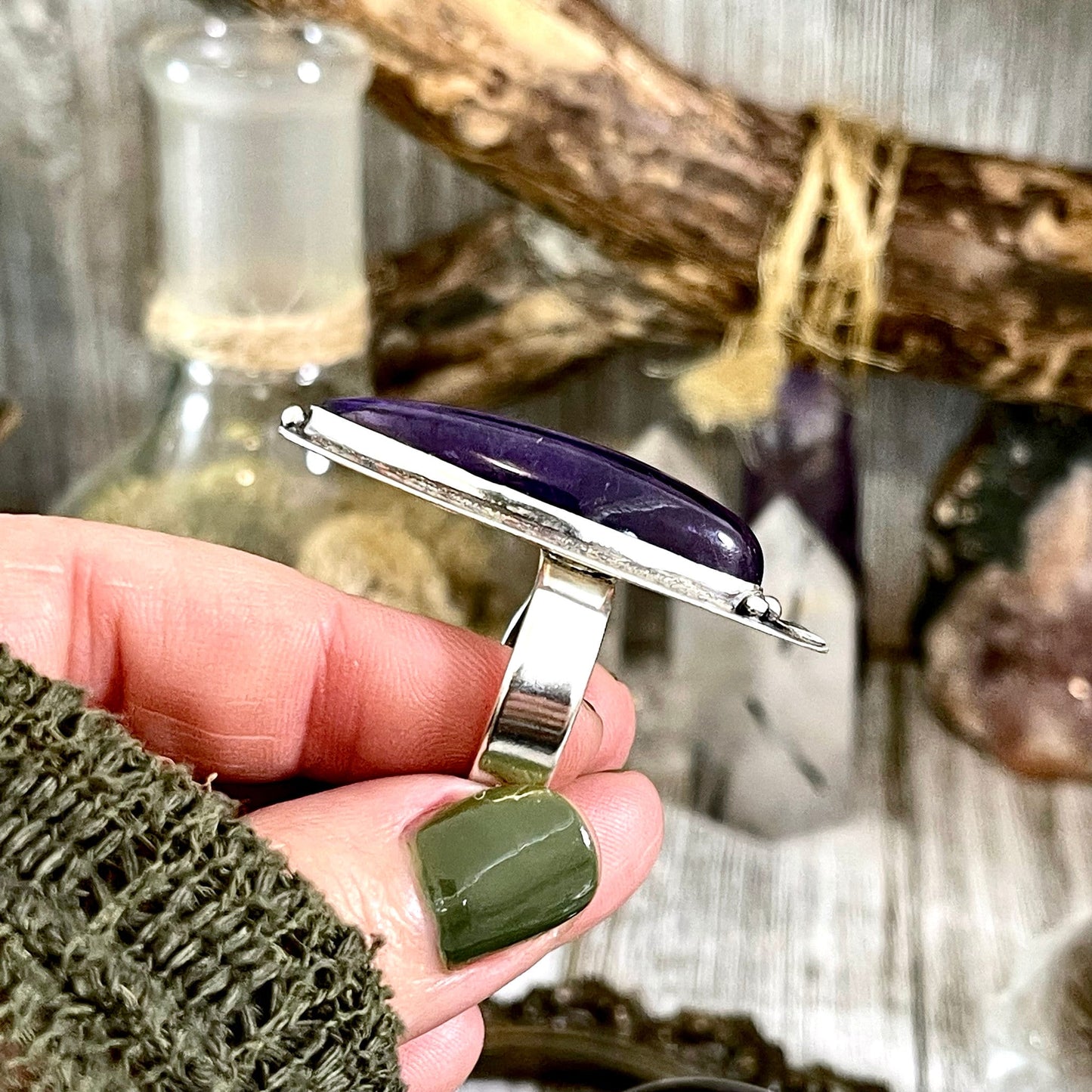 Purple Amethyst Ring Sterling Silver | Big Witchy Crystal Jewelry | Magic Moon | Adjustable Statement Ring 6-10 Gothic Gemstone Jewelry