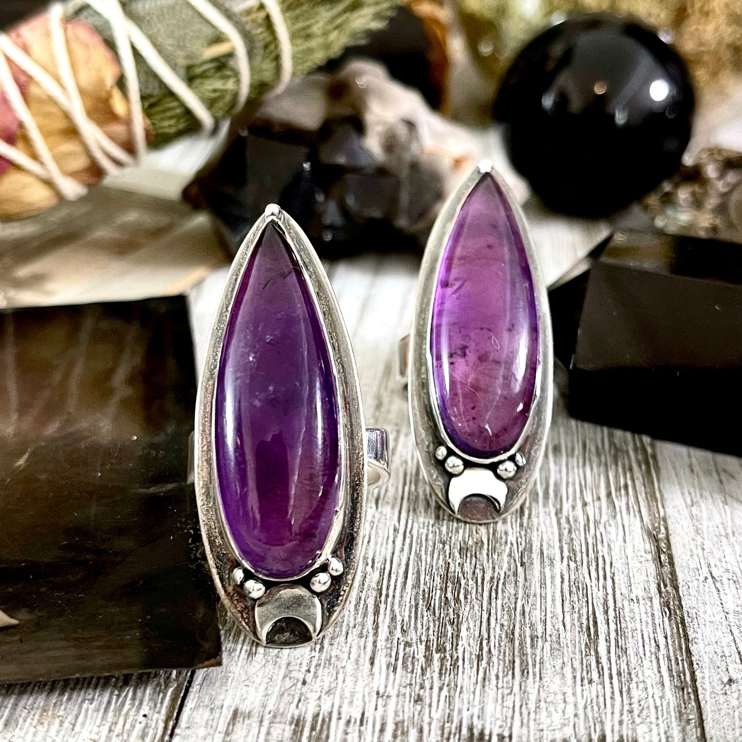 Purple Amethyst Ring Sterling Silver | Big Witchy Crystal Jewelry | Magic Moon | Adjustable Statement Ring 6-10 Gothic Gemstone Jewelry