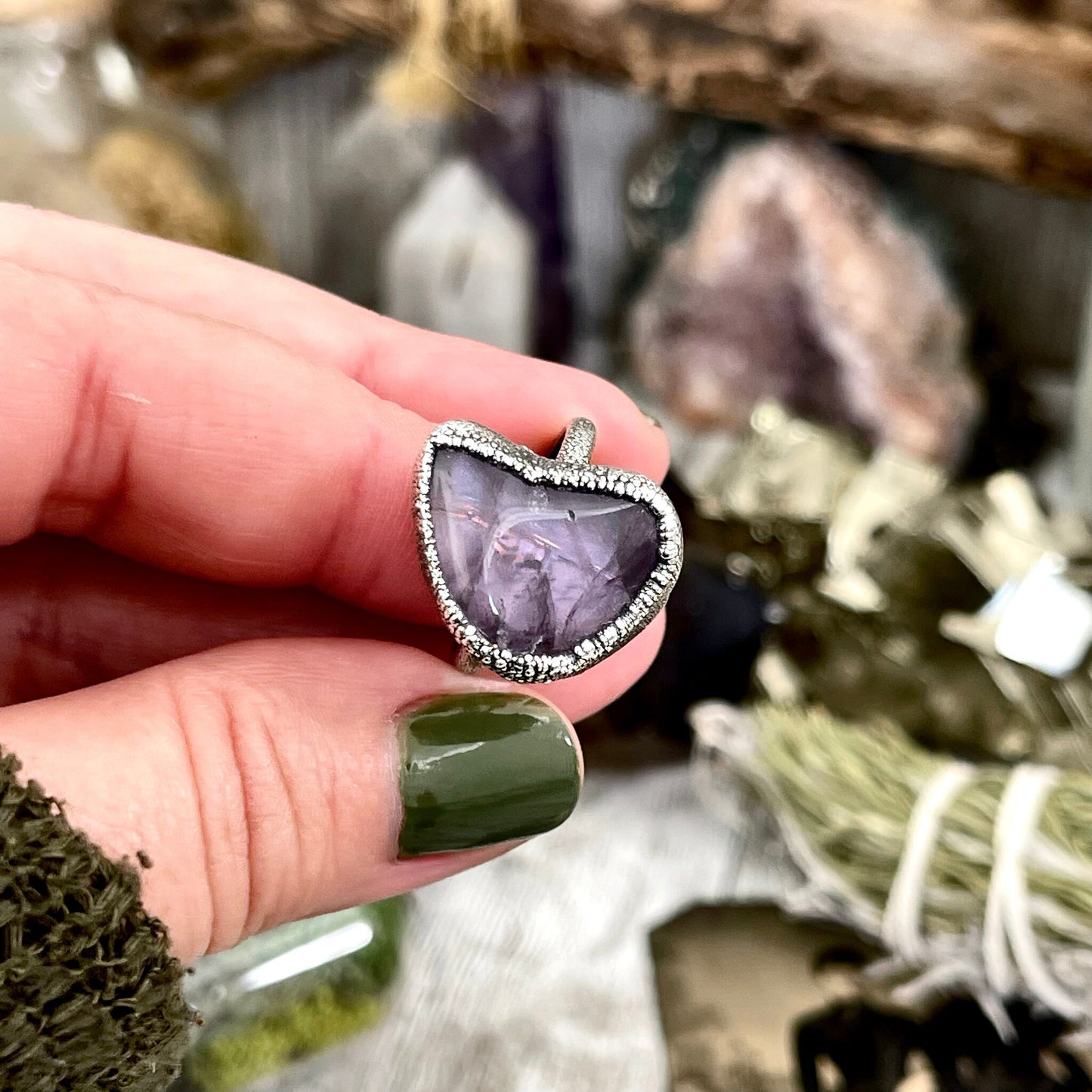 Purple Amethyst Small Stone Ring in Fine Silver Size 5 6 7 8 9 10 / Foxlark Collection