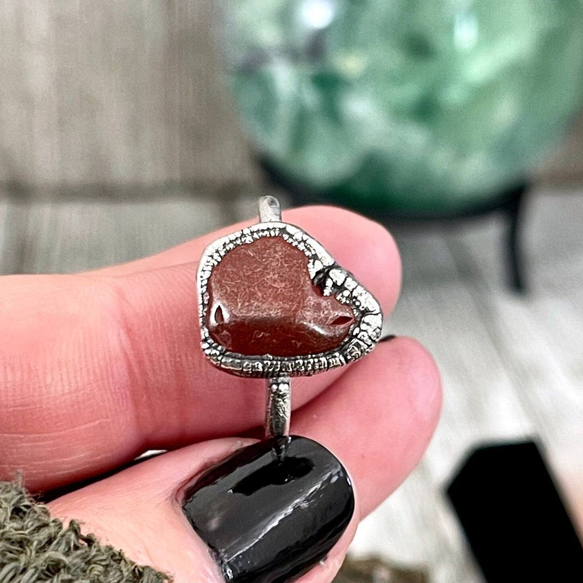 Dainty silver ring with small red jasper stone, available in sizes 5-10, from FOXLARK jewelry collection.