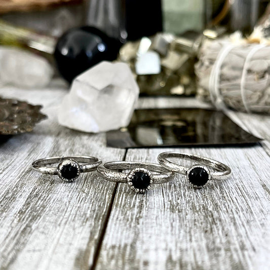 Black Onyx Ring in Fine Silver, Dainty Black Onyx Ring Size 5 6 7 8 9 10 / Foxlark Collection
