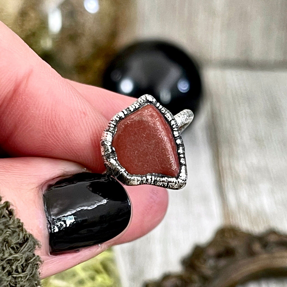 Dainty red jasper stone ring in silver with small gemstone, available in sizes 5 to 10, from FOXLARK jewelry collection.