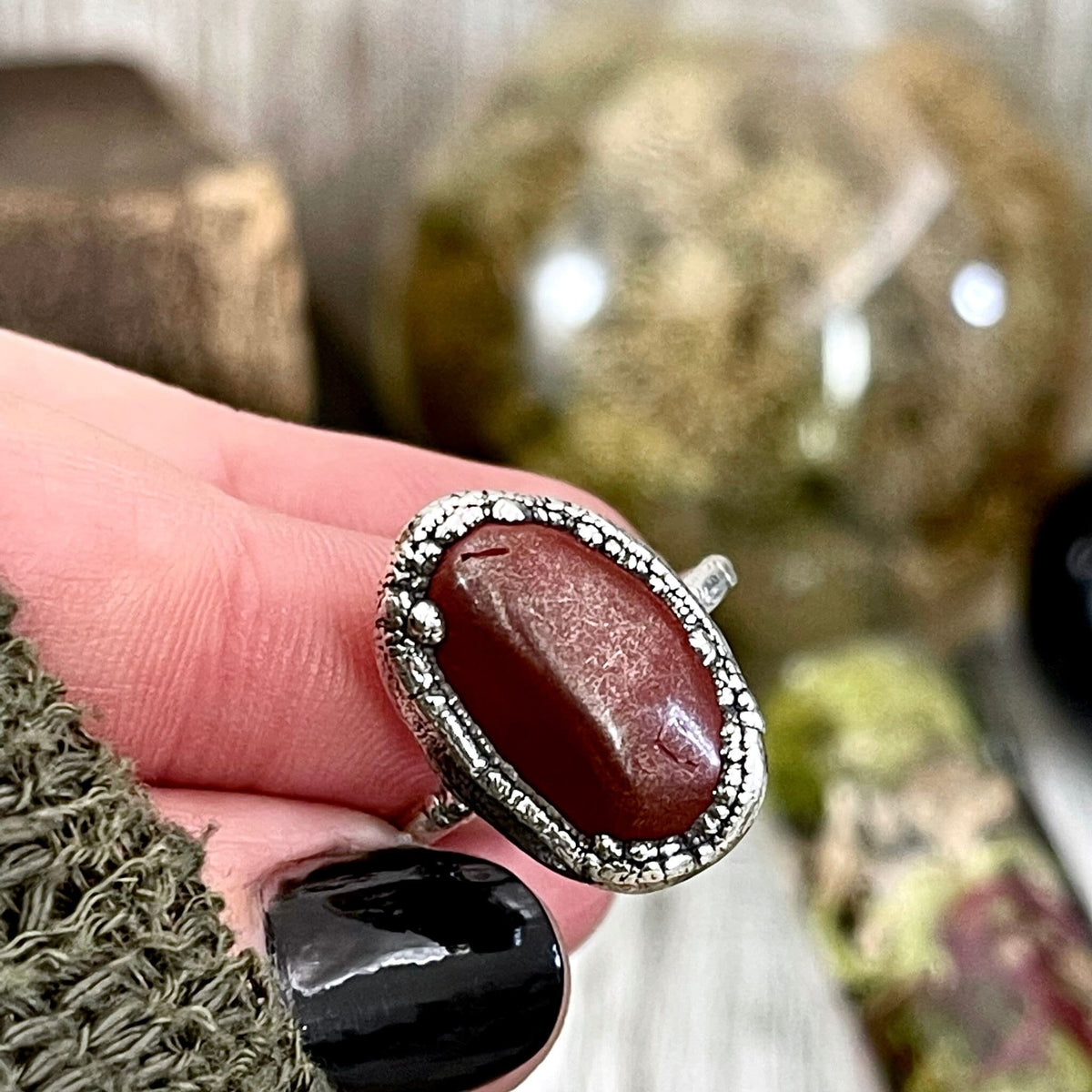 Dainty red jasper ring by FOXLARK with small stone, silver band, available in sizes 5 to 10, from FOXLARK RINGS collection
