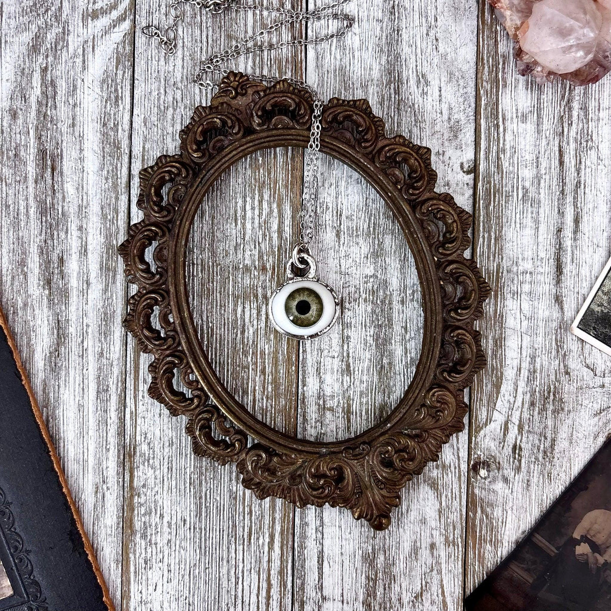 Green iris eye silver pendant necklace from FOXLARK's one-of-a-kind Foxlark Collection, featuring fine silver craftsmanship.