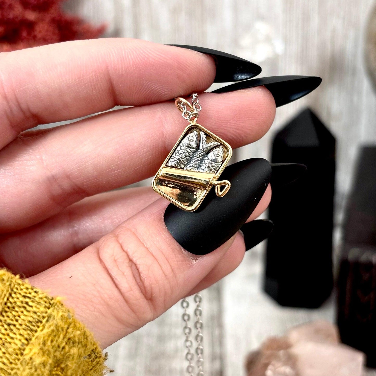 Tiny Talisman Collection - Sterling Silver Bronze Sardine Can Necklace Pendant