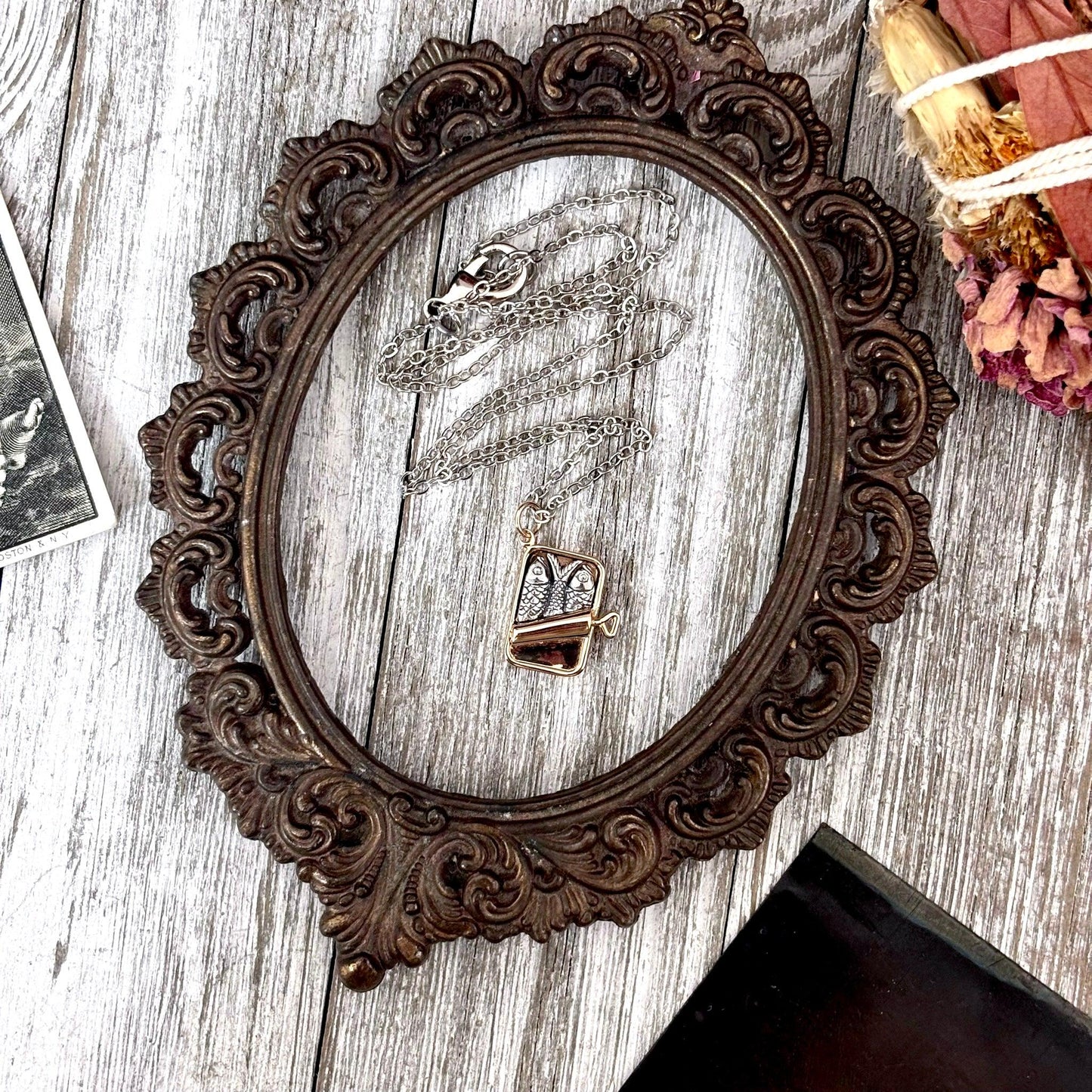 Tiny Talisman Collection - Sterling Silver Bronze Sardine Can Necklace Pendant