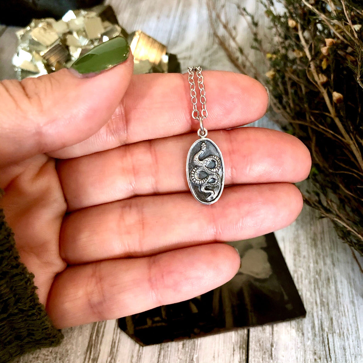 Tiny Taliman Collection - Sterling Silver Snake Pendant 18x10mm /.