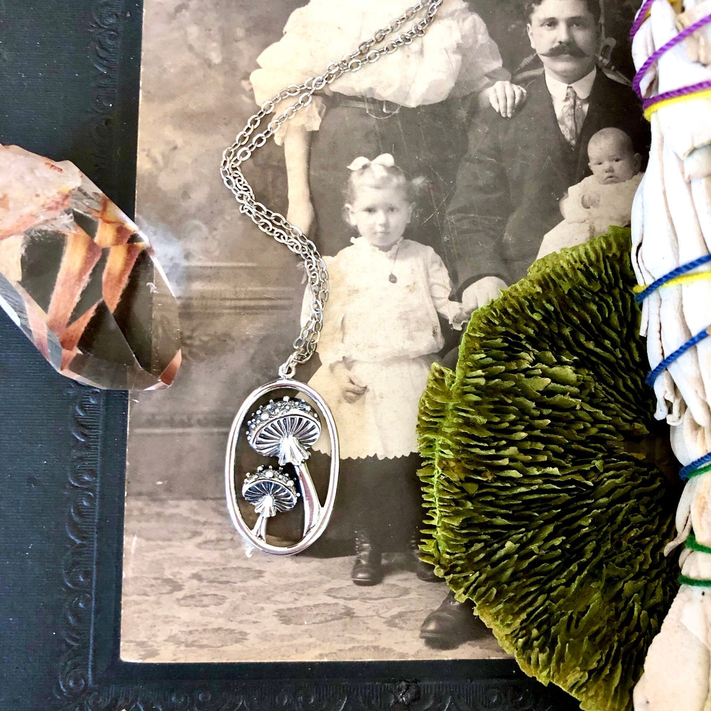 Tiny Talisman Collection - Sterling Silver Tiny Mushroom Necklace Pendant 28x17mm /.