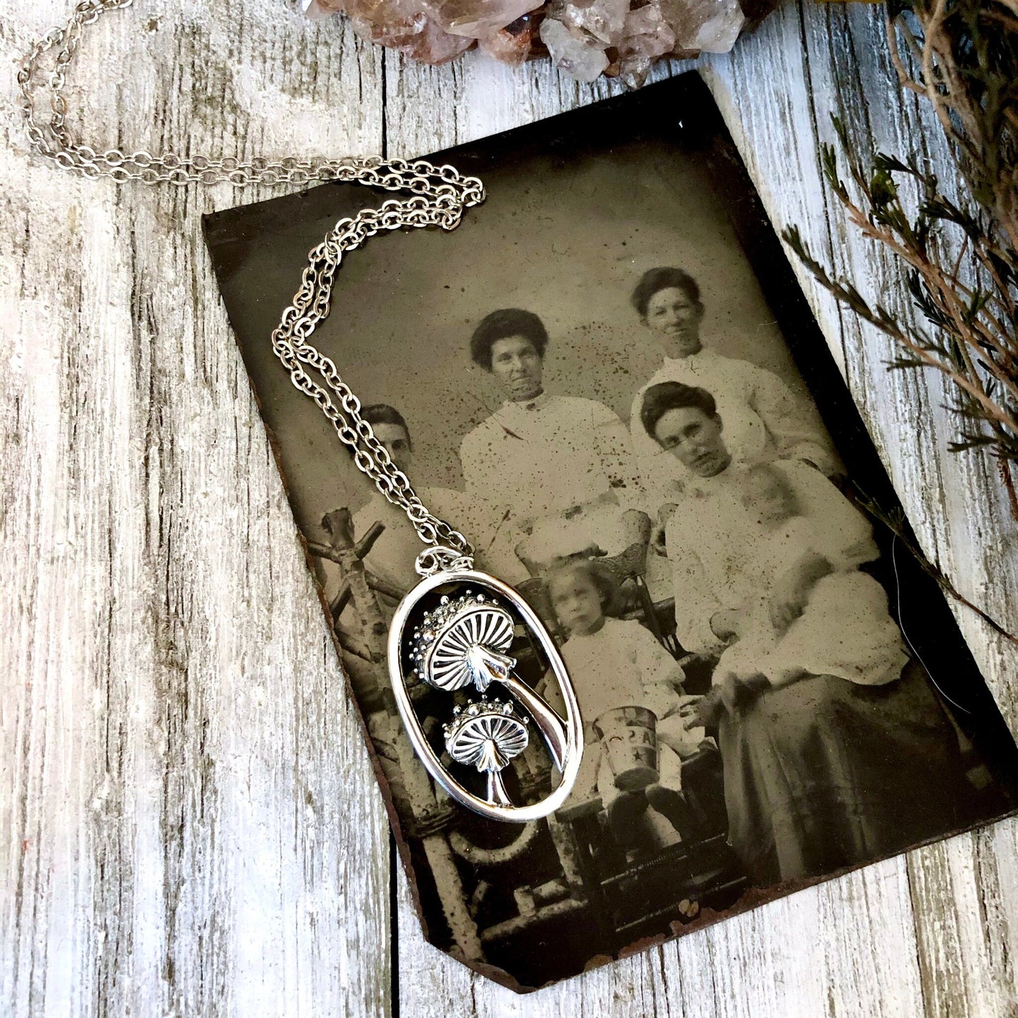 Tiny Talisman Collection - Sterling Silver Tiny Mushroom Necklace Pendant 28x17mm /.