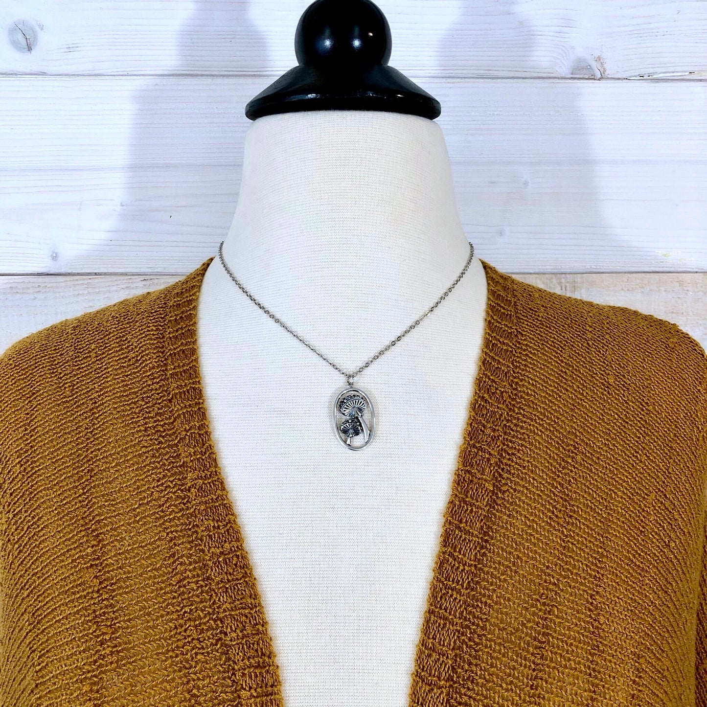 Tiny Talisman Collection - Sterling Silver Tiny Mushroom Necklace Pendant 28x17mm /.