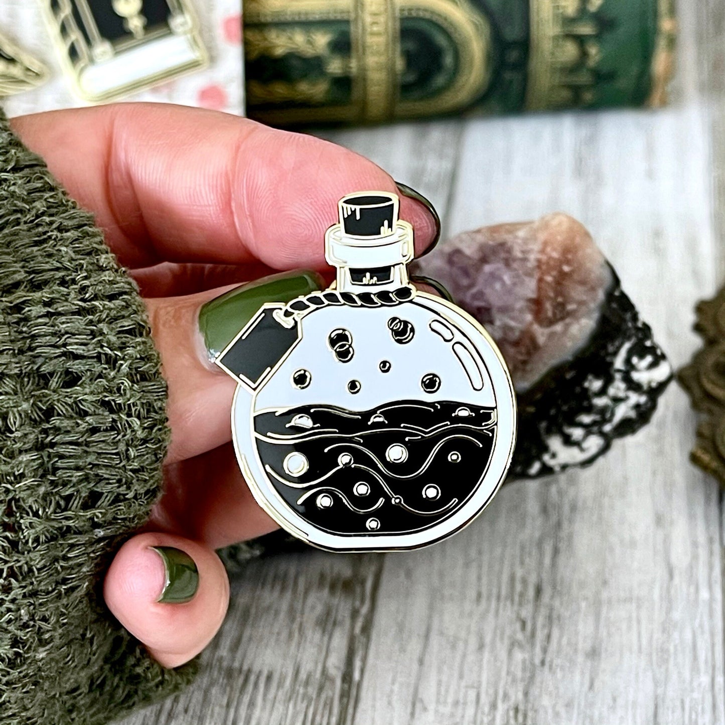 Witchy Pin Set - Set Of 3 Witchy Enamel Pins- Mushroom Pin, Potion Bottle Pin, Witch Pin , Book Pin.